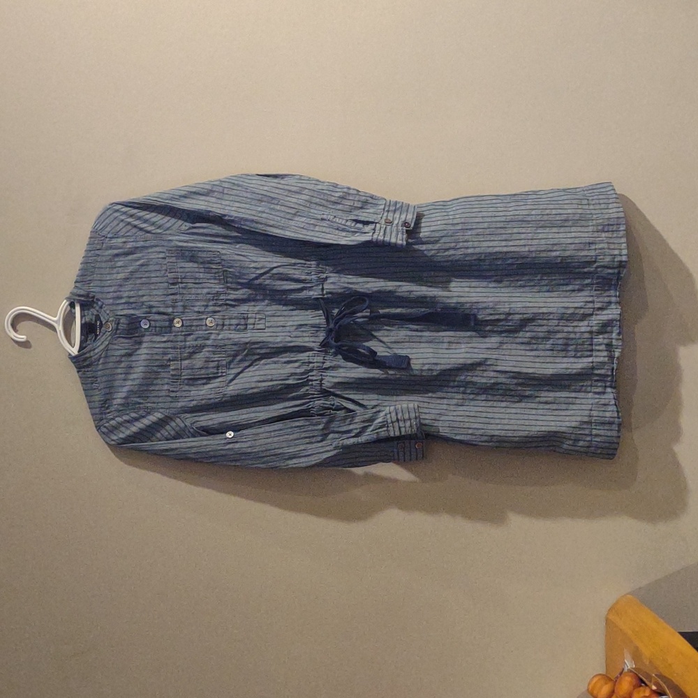 Lands' End‎ Women's 2 Blue Striped Long Sleeve Lightweight Cotton Dress